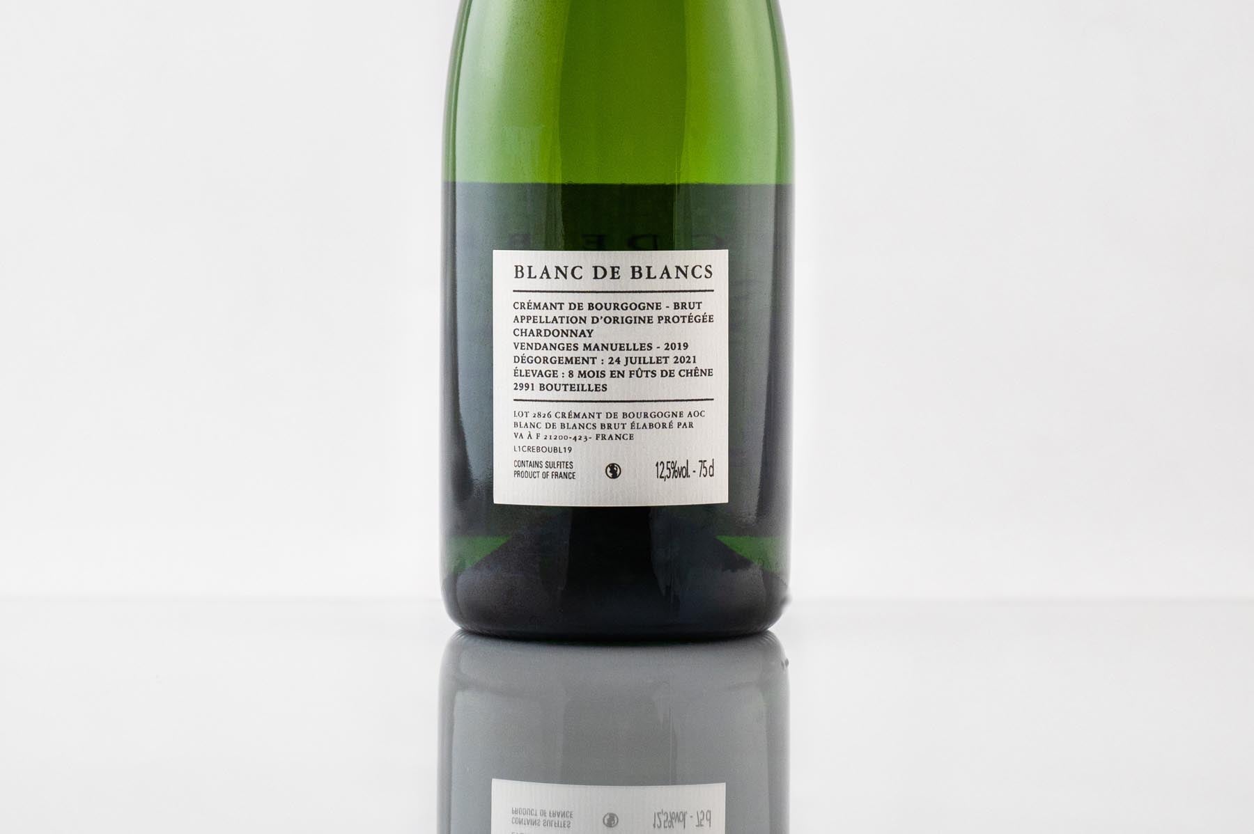 Crémant de Bourgogne Blanc de blancs, Armand Heitz, contre étiquette