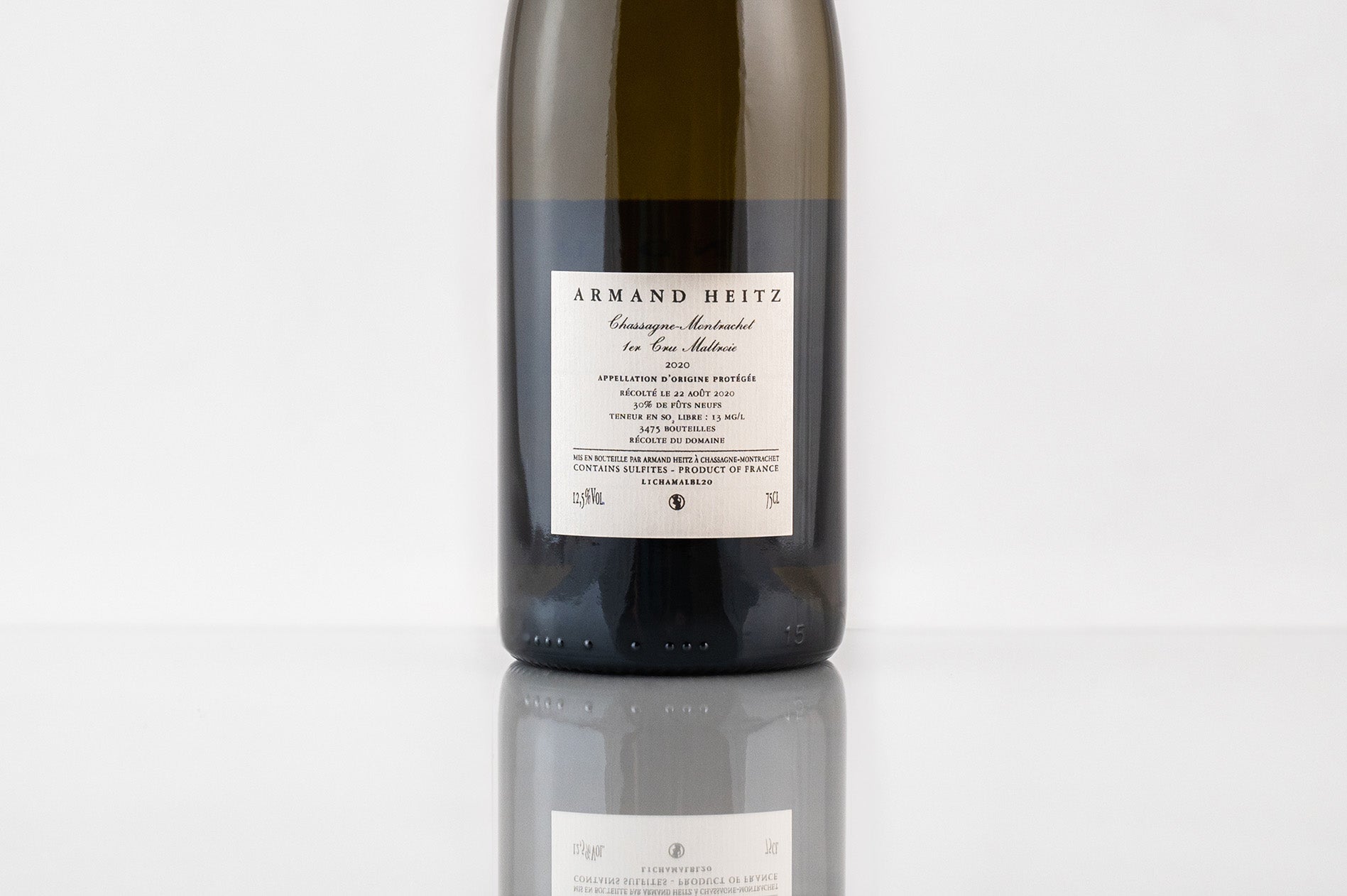 Chassagne-Montrachet 1er Cru Maltroie, 2020, Armand Heitz, contre étiquette