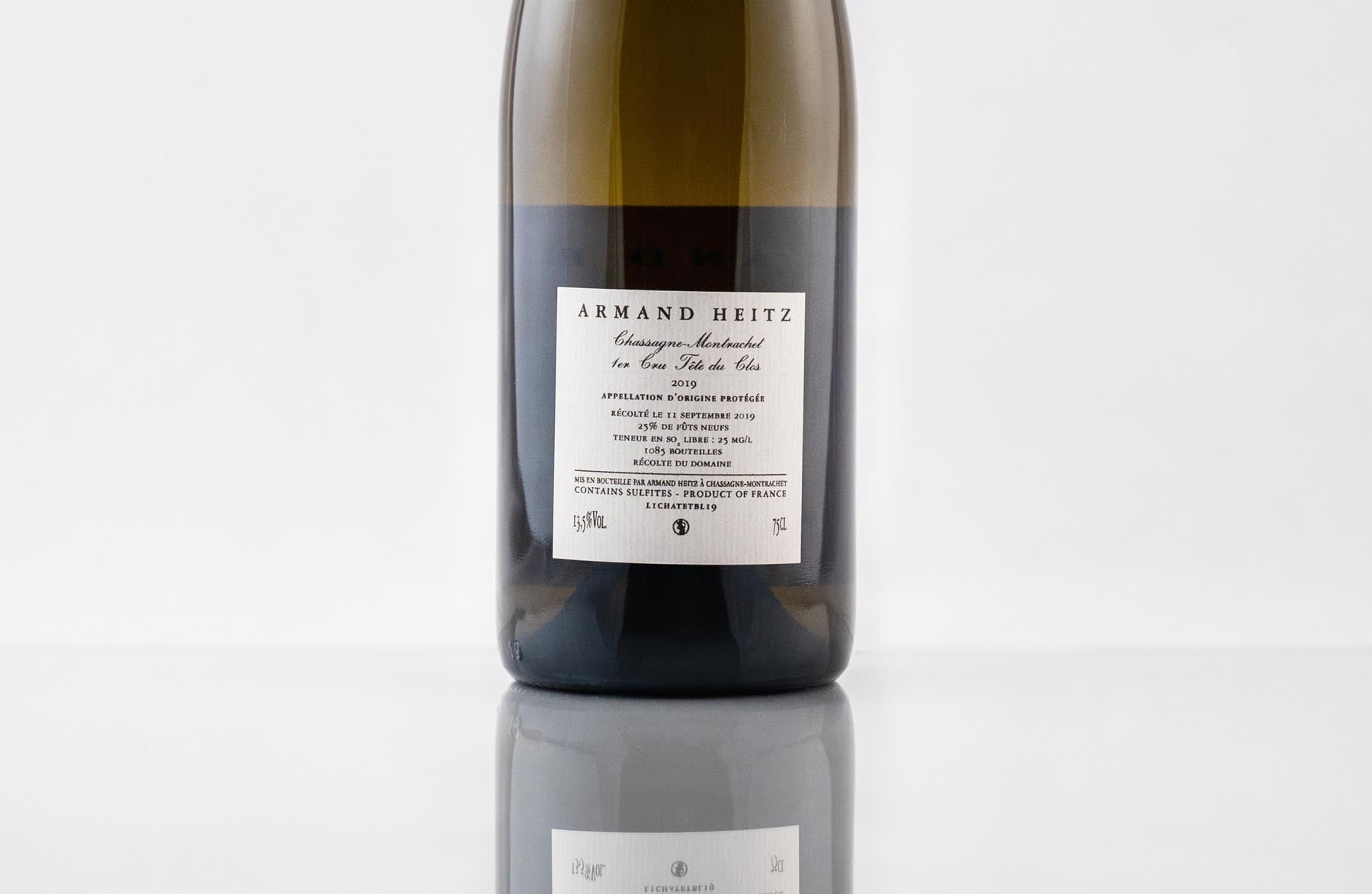 Chaassagne-Montrachet 1er Cru Tête du Clos, Armand Heitz, contre étiquette