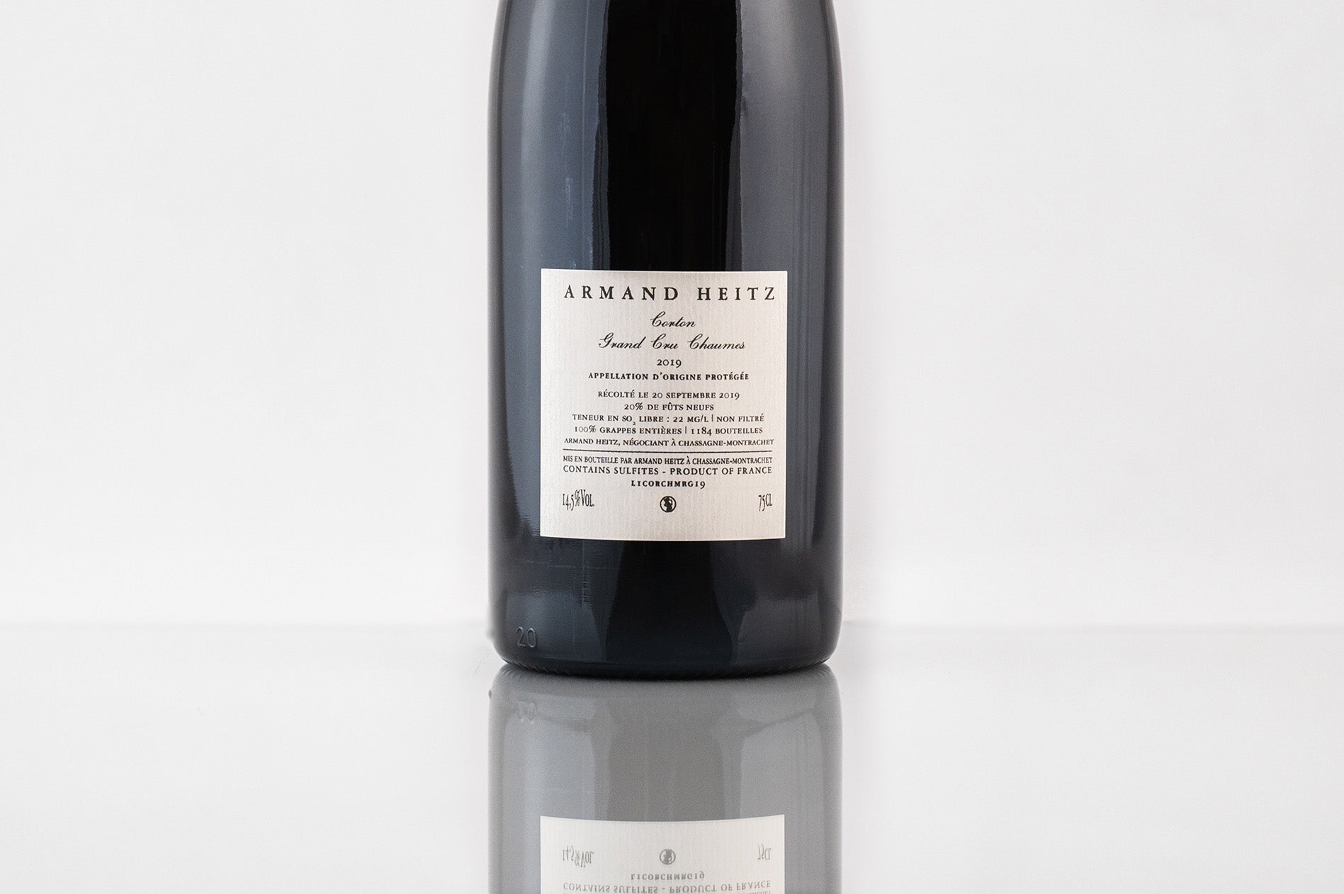 Corton Grand Cru Chaumes, 2020, Armand Heitz, contre étiquette