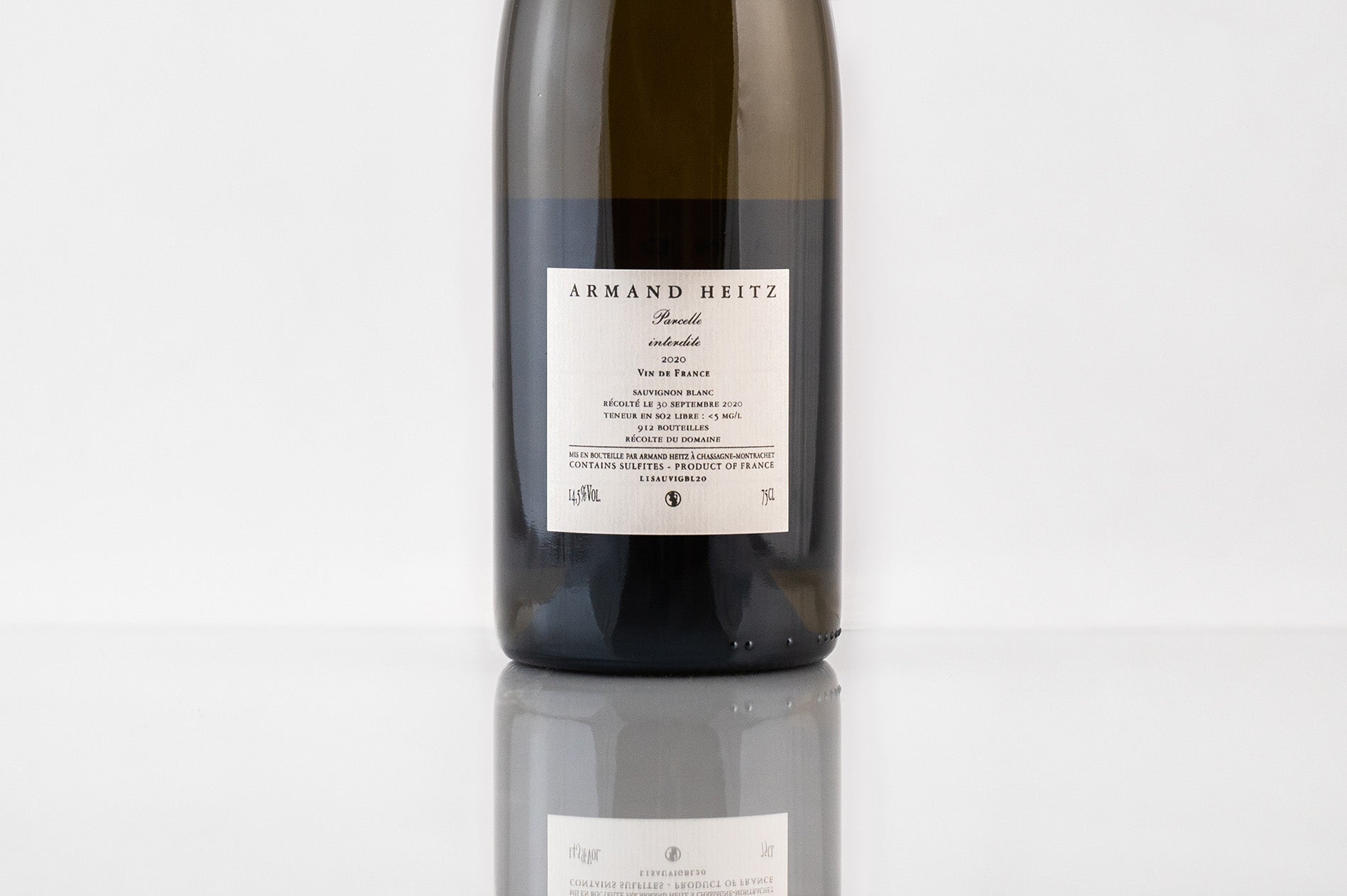Contre étiquette de la cuvée Parcelle interdite Armand Heitz, vin de France