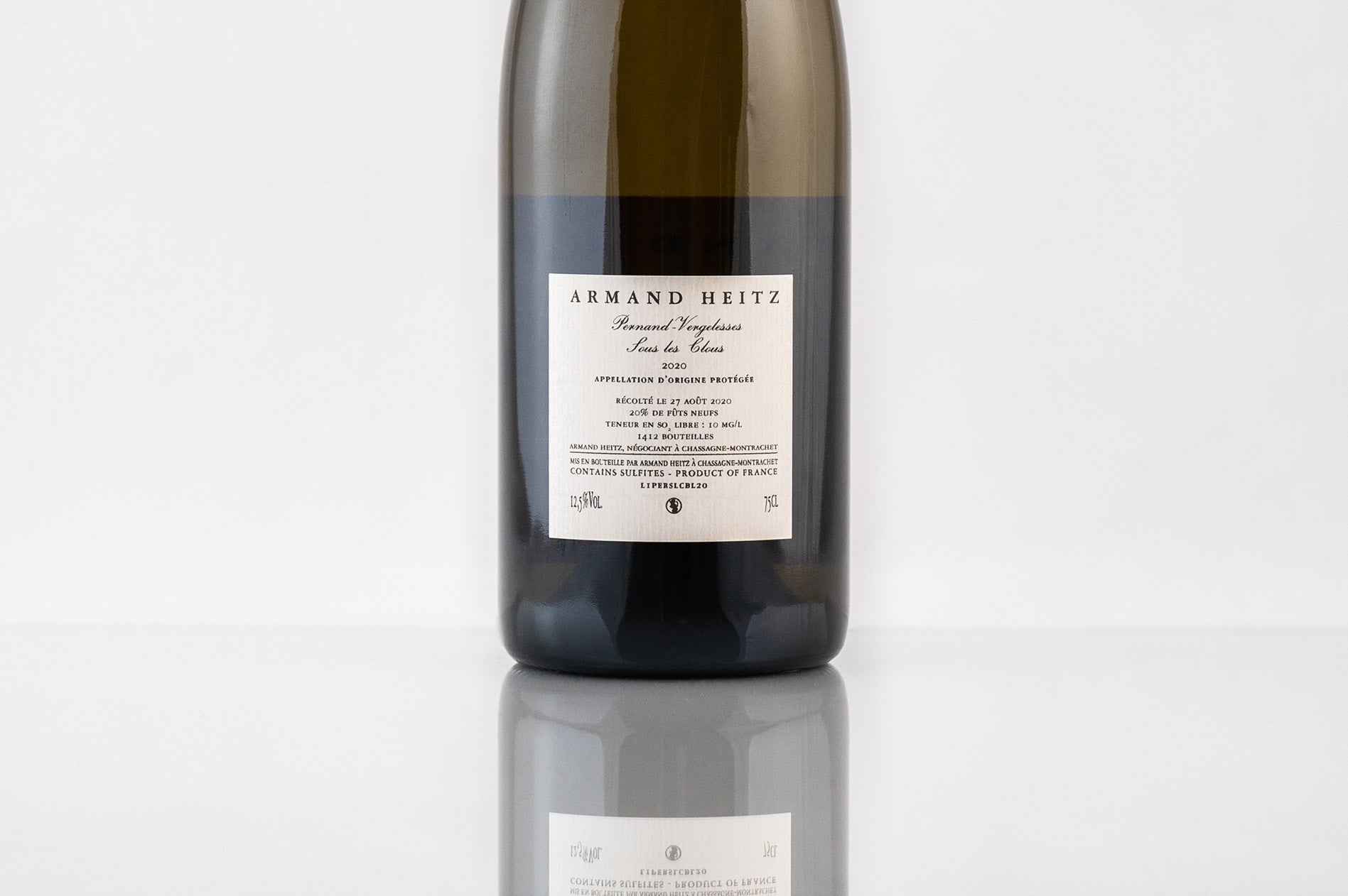 Pernand-Vergelesses Sous les clous, 2020, Armand Heitz, contre étiquette