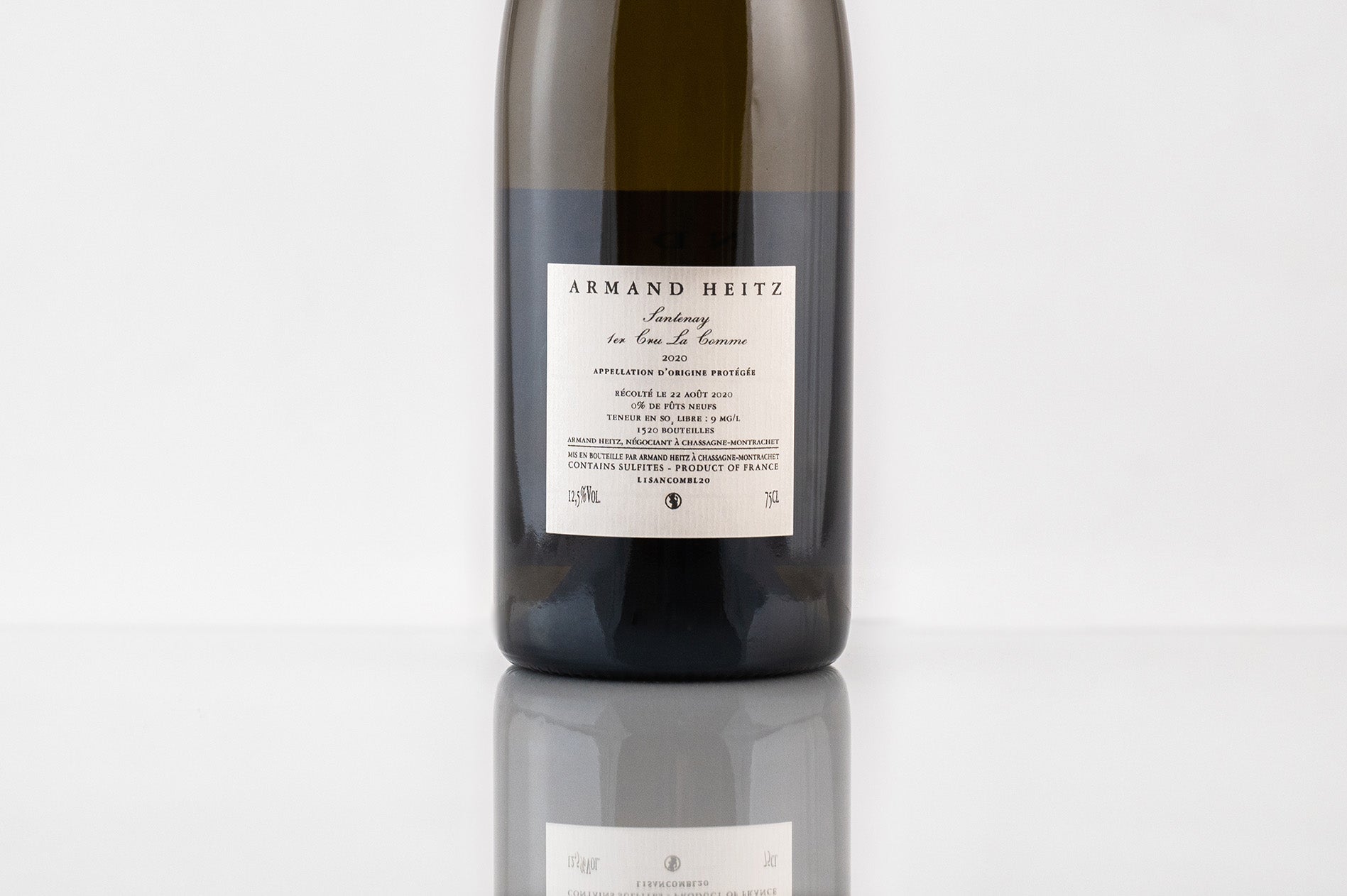 Santenay 1er Cru La Comme, 2020, Armand Heitz, contre étiquette